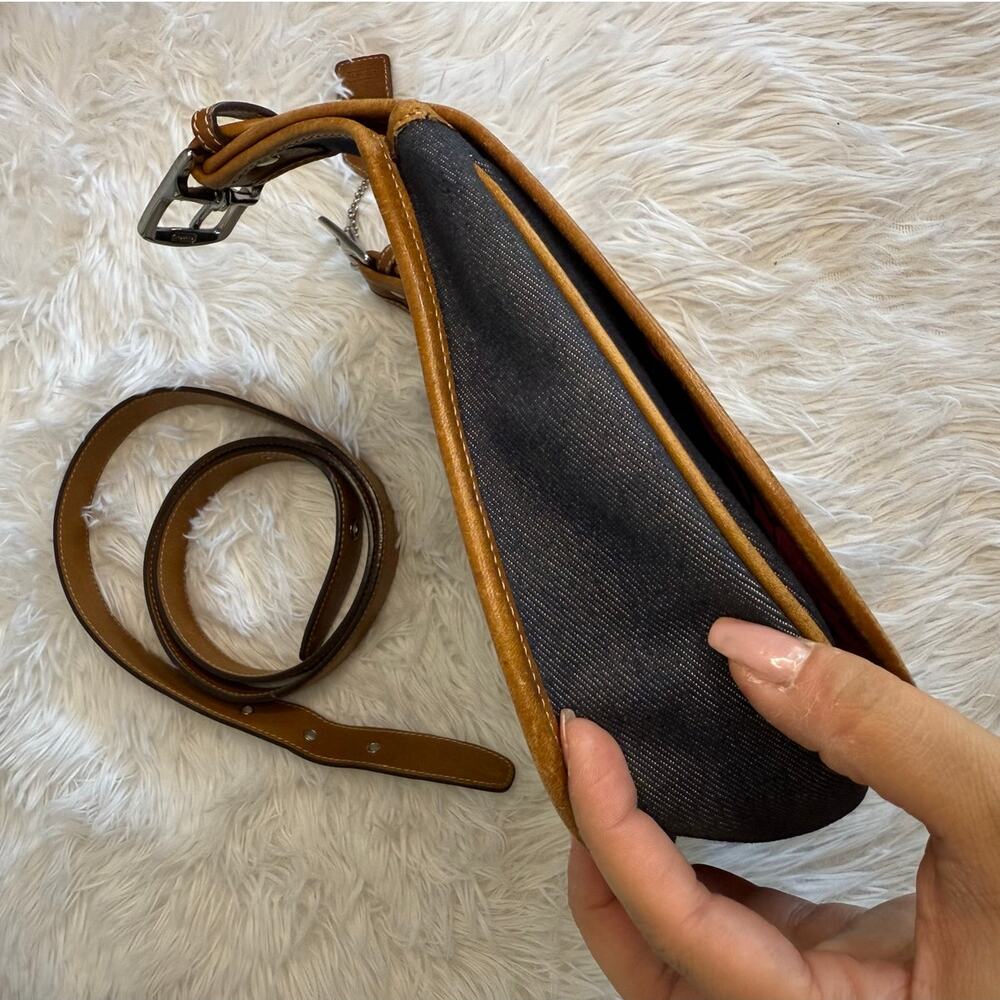 RARE y2k COACH Vintage Denim Suede Striped Crossbody  Shoulder Bag - Picture 8 of 13